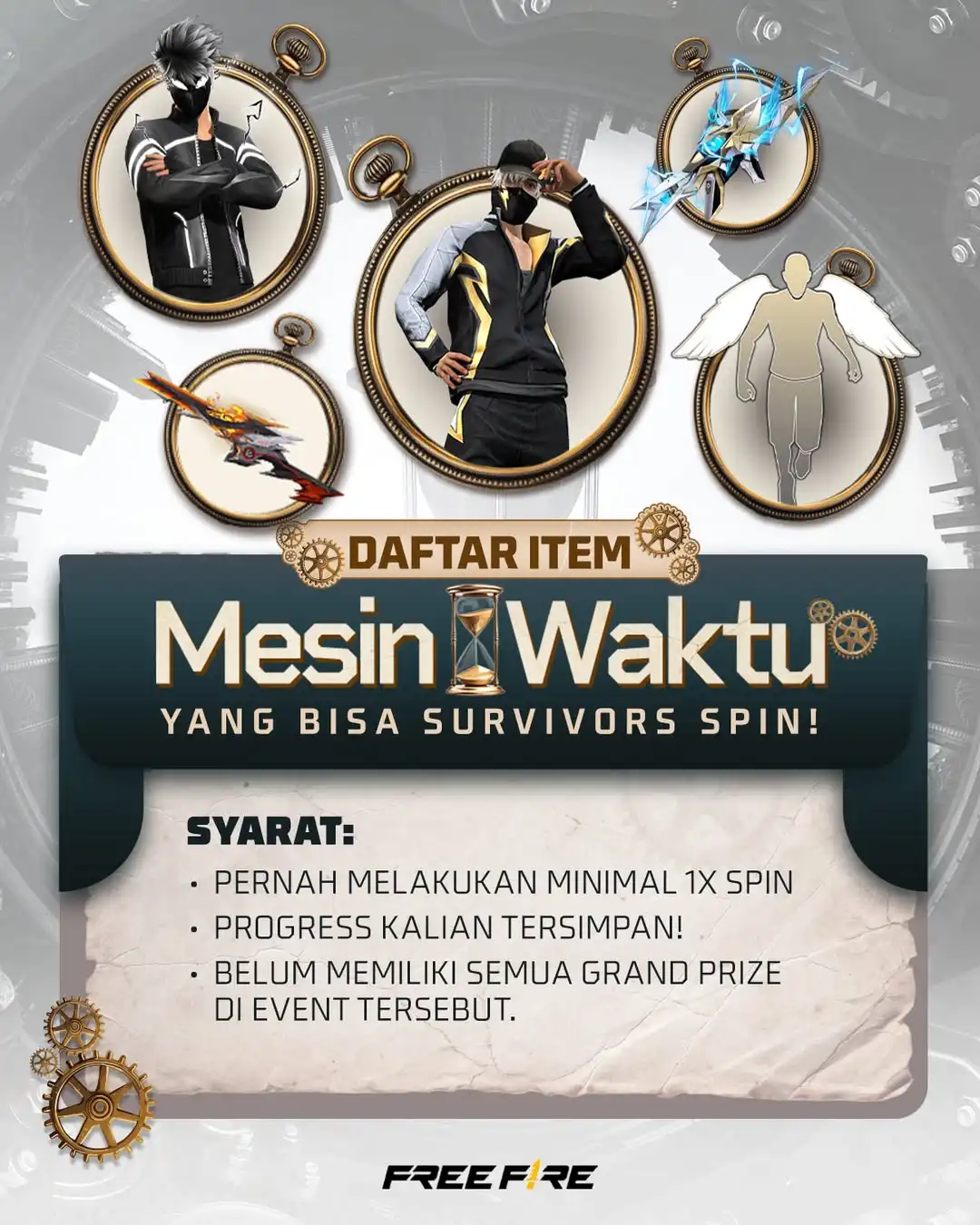 Event Mesin Waktu Free Fire Rilis! Ini Syarat Spin dan Daftar Item Nostalgia yang Comeback